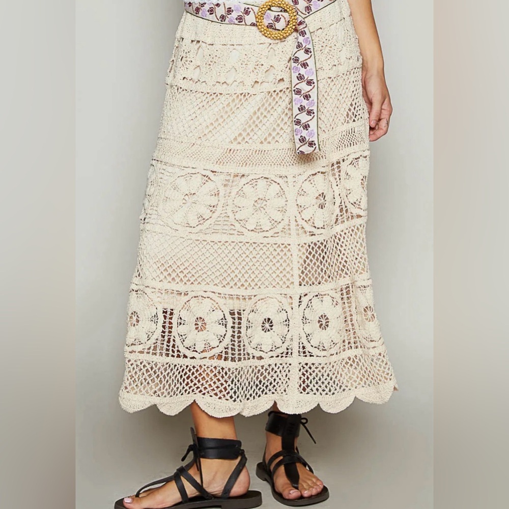 POL Crochet Midi Skirt in Cream